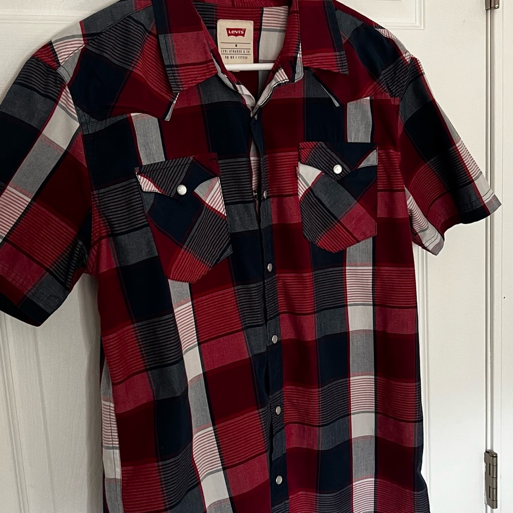Levi's Men's Bold Red and Black Checkered Shirt